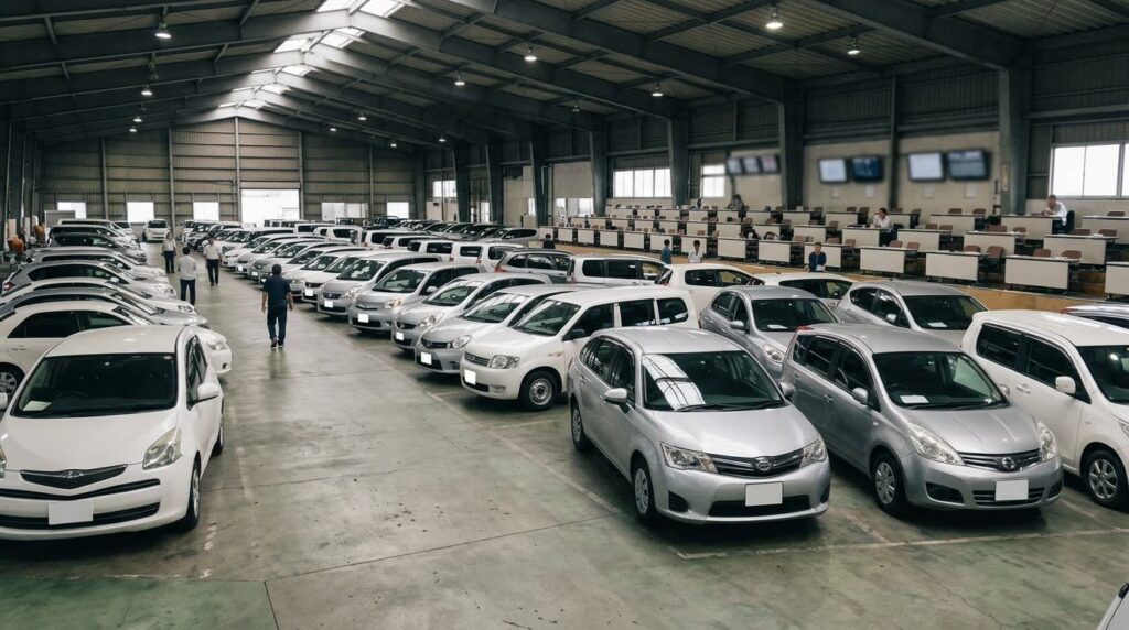 オークション会場に整列した出品車両